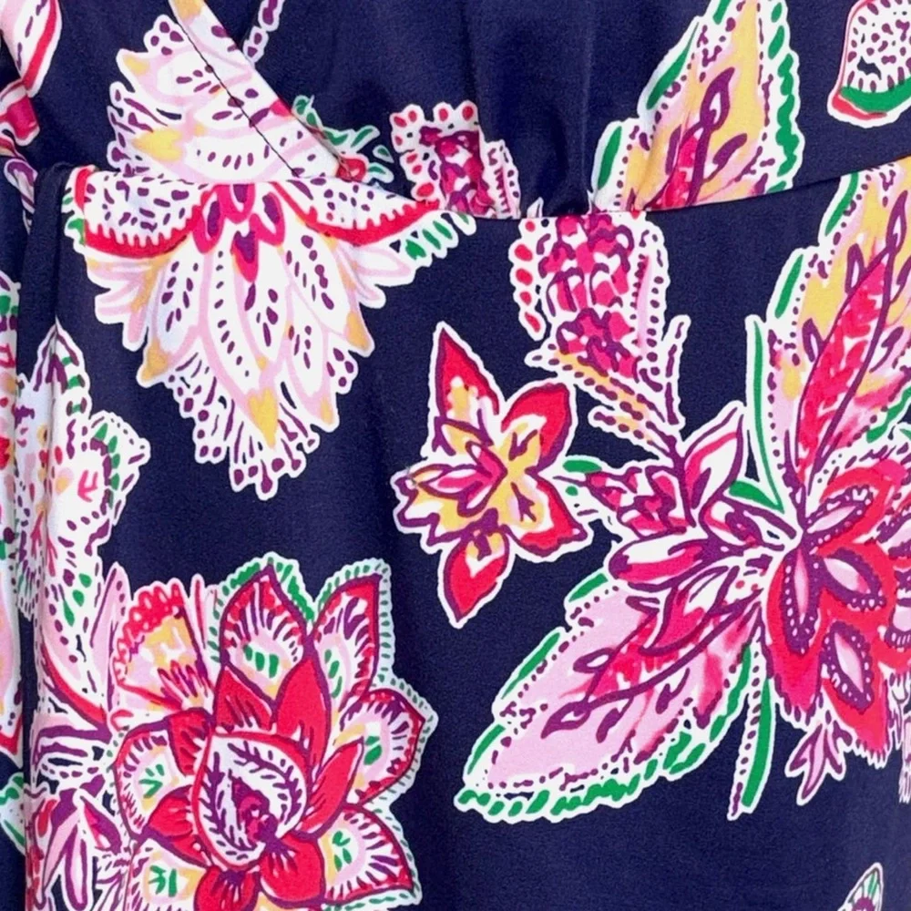 Swimsuits For All Size 28 Plus Floral Swim Dress Tummy Control Navy